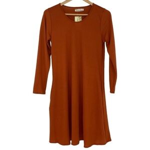 NWT Southern Stitch dark orange LS scoop neck dress with pocket, sz Med